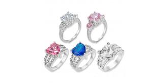 100 x Cubic Zirconia Silver Ring Set High Quality 5 Styles, 4 Sizes (K,M,P,R) , 5pc each size UK SELLER