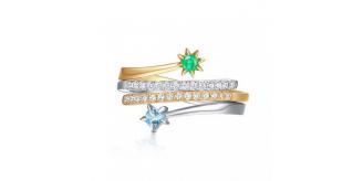 10pc WOMENS ADJUSTABLE DOUBLE RING BLUE/GREEN CRYSTALS | GCC171 UK SELLER