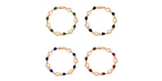12pc Rose Gold Linked Heart Bracelet with Coloured Stones, 4 colours 3 each|GCJ167