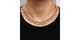 10pc Unisex Diamonade Patchwork Solid Cube Cuban Gold Chain Necklace Unisex| GCJ226