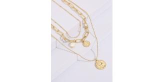 10pc Beautiful Triple Pearl Humanoid Gold Necklace UK Seller|GCJ224