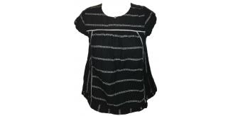 10 White Stuff Black White Chain Effect Short Sleeve Casual Blouse Top Cotton New