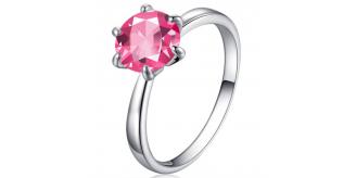 12pc Stunning Silver tone Solitaire Pink Crystal Ring – 4 sizes