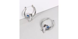 10pc_Silver Tone Dancing Lady Fairy Hoop Earring with blue Crystals_UK Seller_GCJ542