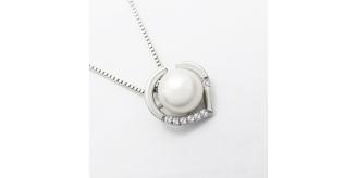 10pc_Pearl Heart Crystal Silver Tone Pendant Necklace_UK Seller_GCJ543