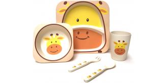 Case of 12 - Children's 5 Piece Bamboo Dinner Set, Eco-Friendly, Dishwasher Safe (Giraffe)