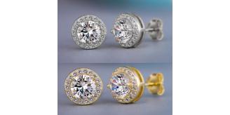 10pairs_Halo Stud Round Crystal Earrings - Gold Tone or Silver Tone_UK Seller_GCC032