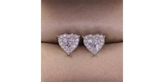 20pairs_Glistering Crystal-Filled Heart Silver Studs Earrings_Uk Seller_GCC039