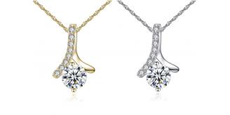 10pc_Simulated Diamond Solitaire Crystal Pendant - Gold or Silver_UK Seller_GCC059