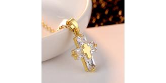 10pc_Golden Christian Cross Crystal Necklace_UK Seller_GCC061