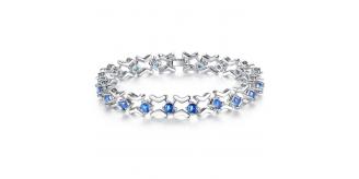 10pc_Rhodium Plated Blue Cubic Zirconia Link Bracelet_UK Seller_GCJ151
