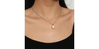 15pc_Silver Tone Necklace with Freshwater Pearl Pendant - White_UK Seller_GCJ221-White
