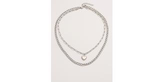 10pc_Stylish Silver Double-layer Cable Chain with Heart Pendant_UK Seller_GCJ228