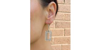 10pairs_Rectangle Linked Silver Tone Dangling Drop Earrings_UK seller_GCJ512