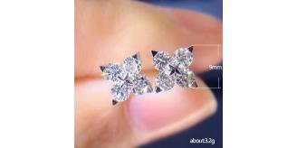 10pairs_Crystal Silver Tone Lucky Four leaf Stud Earrings_UK Seller_GCJ523