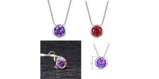 10pc_Silver Tone Round Crystal Necklace - Purple or Red_UK Seller_GCJ529Variable