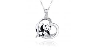 10pcs Silver Tone Heart-Shaped Panda Pendant Necklace|GCJ284|UK SELLER
