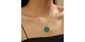 10pcs Precious Green Turquoise Gemstone Round Stripe Pendant Necklace|GCJ288|UK SELLER