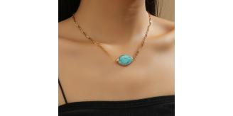 10pcs Gold Tone Oval Blue Turquoise Gemstone Pendant Necklace|GCJ290|UK SELLER