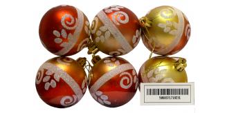 Red and gold baubles with silver design - 6 Pack