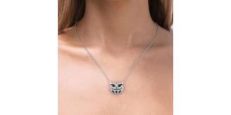 10pcs Skull Cat Face Stitch Blue Crystal Filled Pendant Necklace|GCJ353|UK SELLER