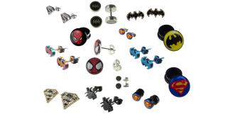 Wholesale Lot Of 100 Superhero Earrings and Ear plugs Batman Spiderman Superman