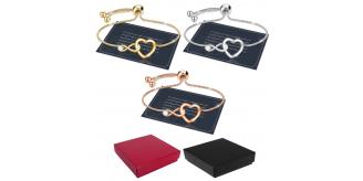 12pc Exquisite Adjustable Infinity Heart Bracelets with Premium Crystal Plus 12 Message Boxes - 3 Colours 4 Each |GCJ188NewDesign+Box|UK SELLER