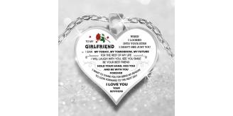 10pcs - To My Girlfriend Love Heart Red Rose Flower Silver Tone Pendant Necklace|GCJ366-Girlfriend|UK SELLER