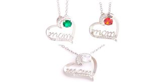 50pcs Mum Heart-shaped Zircon Crystals Pendant Necklace in Clear, Red, Green - 3 Colours 4 Each|GCJ551|UK SELLER