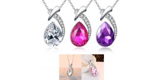 12pcs - Sapphire Zirconia Teardrop Crystal Silver Tone Pendant Necklace in Pink, Purple, Clear- 3 Colours 4 Each|GCJ148-Pink/purple/clear|UK SELLER