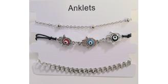 30 pcs - 3 Pcs Layered Hamsa Hand Evil Eyes Silver Anklet (10 Sets)|GCJA008|UK SELLER