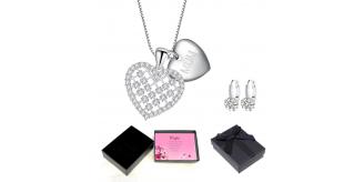 20 pcs - Heart Pendant with MUM Heart Tag Made from Swarovski Crystal and Huggies Earrings Set with Message box (10 Sets)|GCJ005GCJ339-Mum-MSG|UK SELL