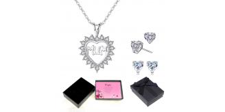 20 pcs - Love Heart Zircon Crystals Pendant Necklace and Earrings Jewellery Set For Mum With Message Card Box (10 Sets)|GCJ143GCJ234Mum-message|UK SEL