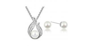 20 pcs - Elegant Silver Drop Design with Pearl Earrings and Crystal Pendant Necklace Sets (10 Sets)|GCJ160+GCJ231|UK SELLER