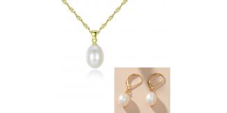 20 pcs - Stunning White Freshwater Pearl Gold Tone Pendant Necklacel and Earrings Sets (10 Sets)|GCJ222+GCJ236|UK SELLER