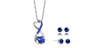 20 pcs - Crystal Love heart Figure 8 Necklace – Clear and Blue - 2 Colours 10 Each (10 Sets)|GCC096-Blue+GCJ019-Blue|UK SELLER