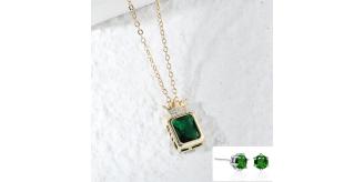 20 pcs - Emerald Crown Green Zircon Crystal Gold Tone Pendant Necklace and Earrings Set – 10 Sets|GCJ527+GSV004-Green |UK SELLER