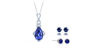 20 pcs - Blue Simulated Sapphire Teardrop Pendant Necklace and Earrings Set – 10 Sets|GCC019+ GCJ019BLUE |UK SELLER