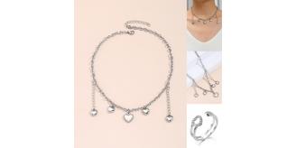 20 pcs -Love Heart Charms Pendants Choker Necklace and Open Rings Set – 10 Sets|GCJ227+GCC136|UK SELLER