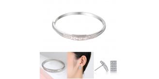 20 pcs - Crystal Silver Tone Luxurious Square Bangle and Earrings Set – 10 Sets|GCC009 +GCC051|UK SELLER