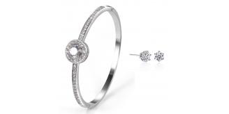 20 pcs - Crystal Silver Tone Luxurious Circular Bangle and Earrings Set – 10 Sets|GCC10+GSV004-Silver|UK SELLER