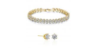20 pcs - Gold Tone Tennis Bracelet with Clear Cubic Zirconia Crystal and Earrings Set – 10 Sets|GCC004+GSV004-Gold|UK SELLER