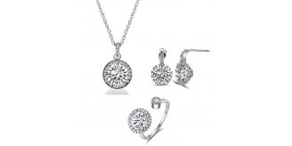 30 pcs -Halo Crystal Pendant Necklace Earrings Ring Silver Tone