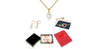 30 pcs - Freshwater Pearl Pendant Necklace Gold Tone Bracelet Earrings Tri-Set With Christmas Message Box - 10 Sets|GCJ188GCJ222GCJ236-XmasBox|UK SELL