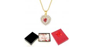 10 pcs - Red Ruby Zircon Crystals Love Heart-Shaped Gold Tone Pendant Necklace With Christmas Gift Box|GCJ293-XmasBox|UK SELLER