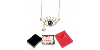 10 pcs - Blue Eye Zircon Necklace in a Gold Tone With Christmas Gift Box|GCC076-blue eye-XmasBox|UK SELLER