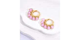 10 pcs - Pink Love Heart Charms Huggie Gold Plated Earrings|GCJ378|UK SELLER