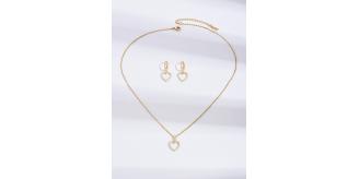 20 pcs - Love Heart Zircon Crystals Necklace and Huggies Earring Gold Tone 2 Pcs Jewellery Set - 10 Sets|GCJ382 |UK SELLER