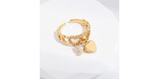 10 pcs - Love Heart Charm Zircon Crystal Band Open Ring Adjustable in Gold|GCJ383 |UK SELLER