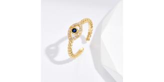 10 pcs - Blue Evil Eye Zircon Crystals Open Ring Adjustable in Gold|GCJ384|UK SELLER